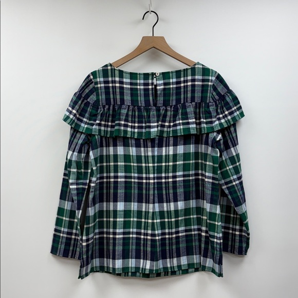NWT Tuckernuck Sail to Sable Tartan Plaid Ruffle Blouse Preppy Navy Medium - Picture 5 of 9